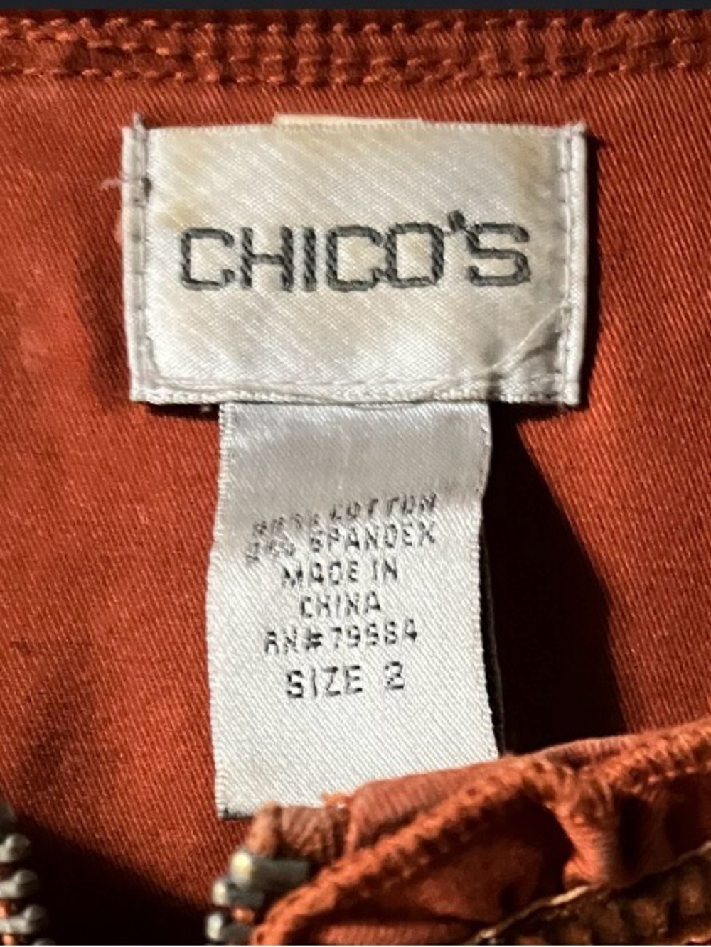 Chico's Rust Orange Ruffled-Trim Collarless Jacket - Picture 4 of 4